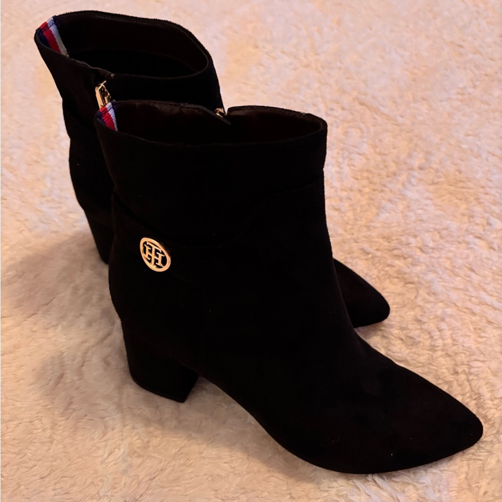 Like new Tommy Hilfiger Black Ankle Booties with Gold Accent